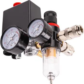 Kompresor Tlakový spínač ke kompresoru 230V 8 bar s manometry a odlučovačem vody, Powermat PM-KO-100T-V2-WY