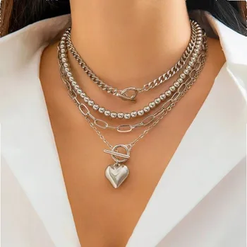 Náhrdelník Dámský choker set 4 ks Chunky vrtvený náhrdelník Nastavitelná délka Elegantní módní šperky pro každodenní nošení ženy stříbrná