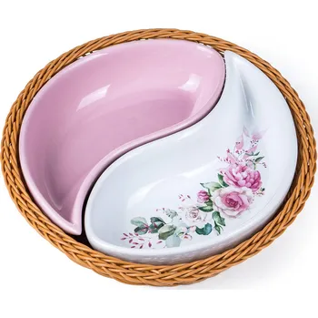 Nádobí BANQUET miska sada 2díl. pr.20,5cm ROSE, v košíku, keramika/proutí