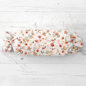 Dekorativní polštářek Polštář válec bonbon Sandra SA-731 Červený květinový vzor na bílém 15x40 cm