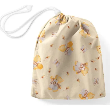 Bavlněný pytlík/sáček na přezůvky Sandra SA-730 Medvídci a včelky na světle žlutém