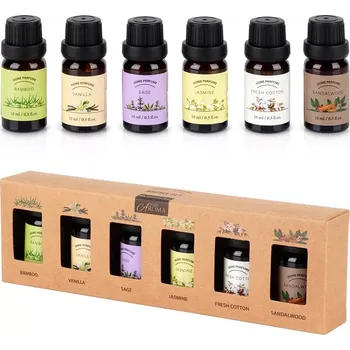 Vonný olej Dárková sada éterických olejů 6×10 ml – bambus, vanilka, šalvěj, jasmín, fresh cotton, santalové dřevo