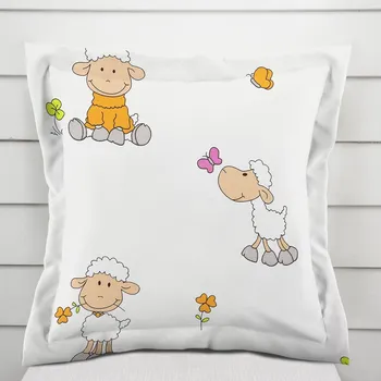 Povlak na polštářek Dětský bavlněný povlak na polštář s lemem Sandra SA-728 Veselé ovečky na bílém 35 x 45 cm
