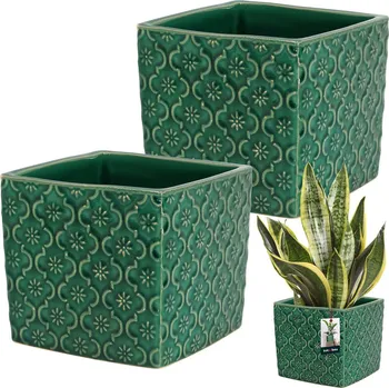 Květináč Keramický kvetináč vintage na kvety rastliny 13x13 cm sada 2 ks - Farba kobaltová - tyrkysová