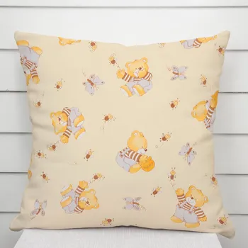 Povlak na polštářek Dětský bavlněný povlak na polštář Sandra SA-730 Medvídci a včelky na světle žlutém 35 x 45 cm