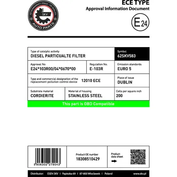 Katalyzátor Filtr pevných částic - DPF ESEN SKV 62SKV583