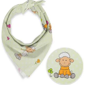 Šátek Dětský bavlněný šátek Sandra SA-729 Veselé ovečky na světle zeleném puntíkovaném 80 x 80 cm