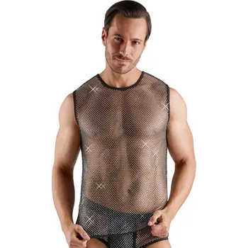 Pánské erotické prádlo Svenjoyment Sparkly Gems Sleeveless Net Shirt 2162040 Black Velikost L