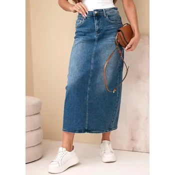 Dámská sukně Džínová midi sukně M.Sara s vysokým pasem modrá Velikost: XXXL