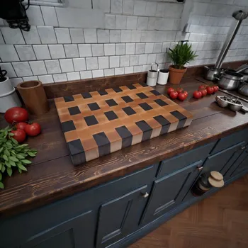 Kuchyňské prkénko Krájecí deska END-GRAIN Buk, Americký ořech