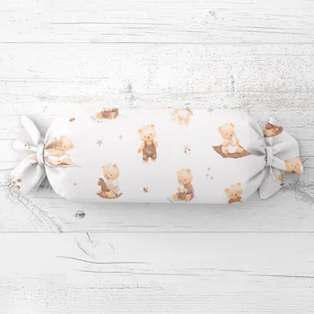 Dekorativní polštářek Dětský polštář válec bonbon Sandra SA-732 Medvědí miminka na bílém 15x40 cm