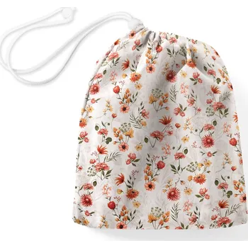 Bavlněný pytlík/sáček na přezůvky Sandra SA-731 Červený květinový vzor na bílém