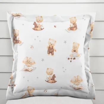 Povlak na polštářek Dětský bavlněný povlak na polštář s lemem Sandra SA-732 Medvědí miminka na bílém 50 x 60 cm