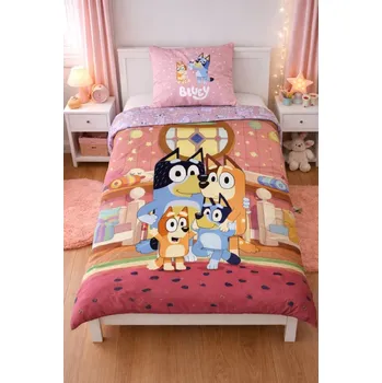 Povlečení BrandMac Dětské bavlněné povlečení BLUEY rodinka doma 140×200cm, 70×90 cm růžové