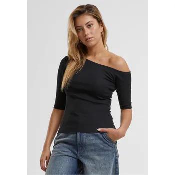 Dámské tričko Urban Classics Dámské asymetrické tričko z organické bavlny Barva: Černá, Velikost: 3XL