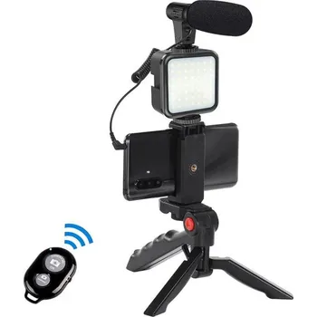 Mikrofon Selfie StudioStand, LED, spoušť, stativ, mikrofon
