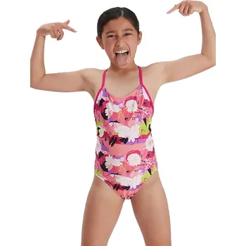 Dívčí plavky SPEEDO Dívčí plavky Speedo Lane Line Back punkové květy vel. 11–12 BÍLÁ|RŮŽOVÁ|ČERNÁ