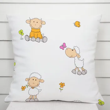 Povlak na polštářek Dětský bavlněný povlak na polštář Sandra SA-728 Veselé ovečky na bílém 40 x 60 cm