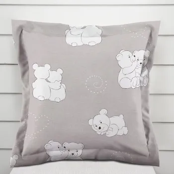 Povlak na polštářek Dětský bavlněný povlak na polštář s lemem Sandra SA-733 Zamilovaní lední medvědi na světle šedém 40 x 40 cm