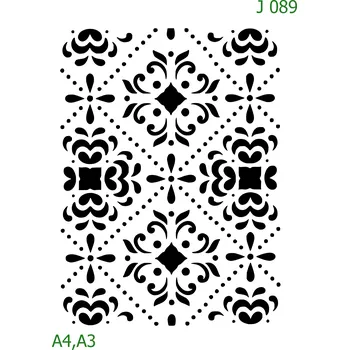 Plastová šablona pro malování - Strukturální vzory - Zdobné ornamenty s tečkami (J089) - A4 , Lepící fólie