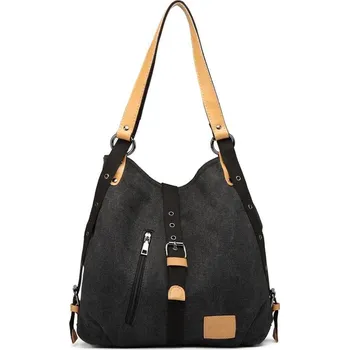 Kabelka KONO Plátěná hobo kabelka-batoh - černá