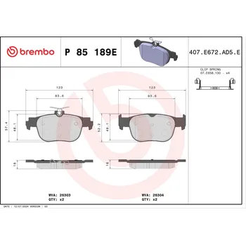 Brzdová destička Sada brzdových destiček, vždy 4 kusy v sadě BREMBO P 85 189E