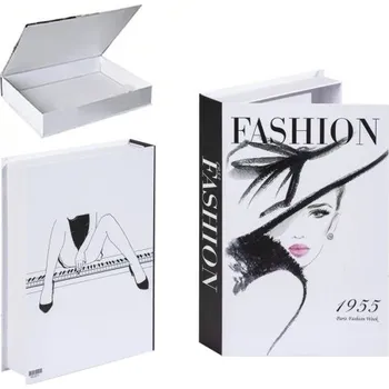 Dekorativní falešná kniha Fashion 1955 – úložný prostor, otevíratelná, černobílá s motivem módního týdne v Paříži