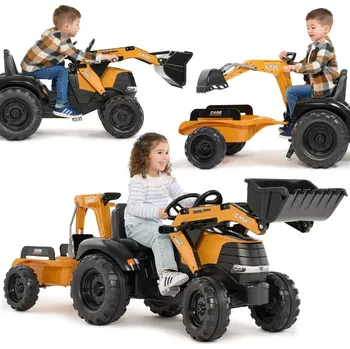 Hračka šlapací traktor CASE s nakladačem, zadním bagrem a přívěsem pro děti 3–7 let