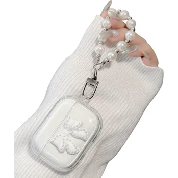 Příslušenství pro sluchátka Luxusní ochranný kryt s mašlí a přívěskem pro Airpods 3 Elegantní pouzdro s krystalovým designem a ochranou proti poškrábání bílá