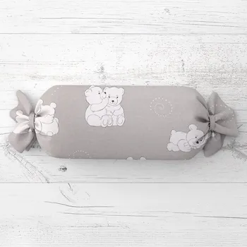 Dekorativní polštářek Dětský polštář válec bonbon Sandra SA-733 Zamilovaní lední medvědi na světle šedém 15x40 cm