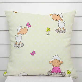 Povlak na polštářek Dětský bavlněný povlak na polštář Sandra SA-729 Veselé ovečky na světle zeleném puntíkovaném 30 x 50 cm