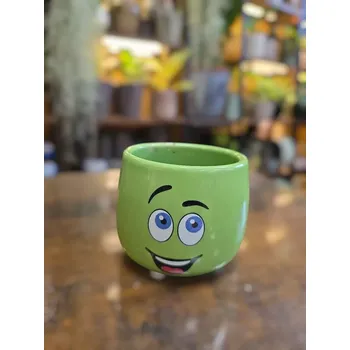 Keramický obal s obličejem zelený