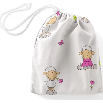 Bavlněný pytlík/sáček na přezůvky Sandra SA-728 Veselé ovečky na bílém