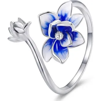 Náušnice B-TOP Elegantní prsten lotos s modrým smaltem - Stříbro 925