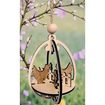 Velikonoční dekorace Dekorace z Řečice Velikonoční dřevěné 3D vajíčko 12cm.Slepice