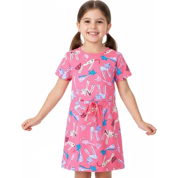 Dívčí oblečení BAVLNĚNÉ DÍVČÍ ŠATY S KOČMAMI NOVINKA Barva: Světle růžová, Velikost: 110