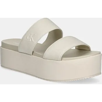 Dámské pantofle Pantofle Calvin Klein Jeans FLATFORM SANDAL WEBBING IN YW0YW01789 béžová 12X, EUR 40