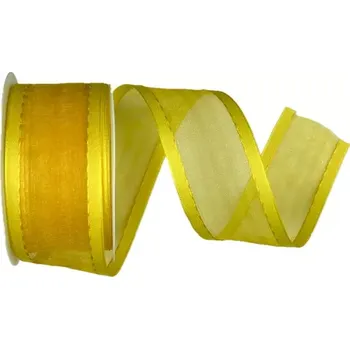 Stuha Stuha organzová CHAMPAGNER YELLOW prošívaná žlutá 40mm x 2m (13,-Kč/m) (Stuha organzová se saténovými kraji, barva sytě žlutá, s vetkaným tenkým silonovým vlascem v obou okrajích)