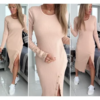 Dámská sukně Světové Zboží Dámské šaty s rozparkem zdobené druky - starorůžová