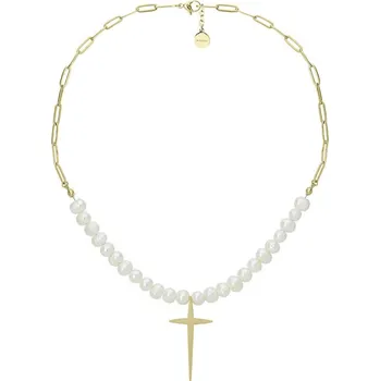 Náhrdelník Manoki Perlový náhrdelník Deborah Gold - kříž, sladkovodní perla WA517G Zlatá 45 cm + 5 cm (prodloužení)