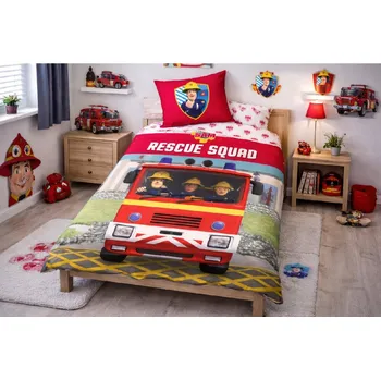 Povlečení Carbotex Dětské bavlněné povlečení POŽÁRNÍK SAM 140×200cm, 70x90 cm