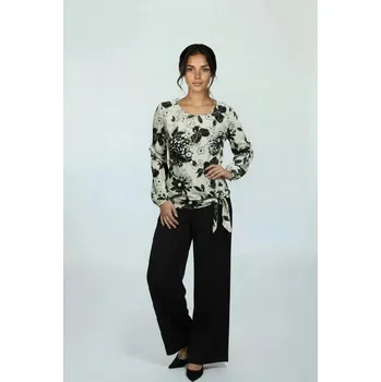 Dámská halenka Halenka UOMO & DONNA s černými květy do lemu na zavazání Velikosti Uomo a Donna: 40