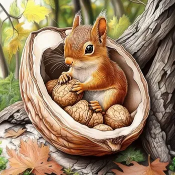 Diamantové malování Diamantové malování - Veverka v oříšku