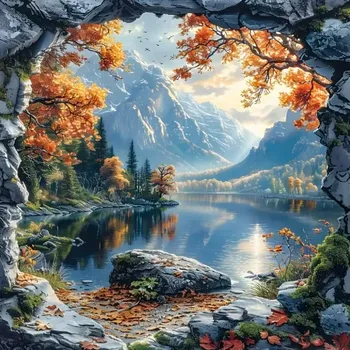 Diamantové malování Diamantové malování - Jezero za skálou (70 x 70)