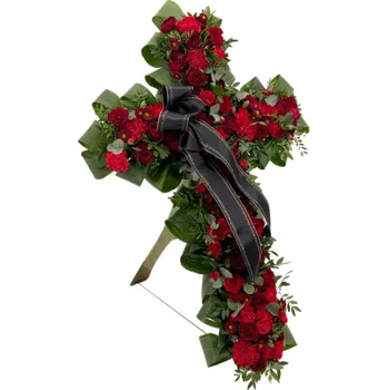 Smuteční dekorace Smuteční kříž z květin velký - červený 85cm