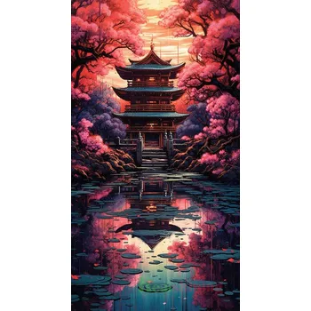 Diamantové malování Diamantové malování - Japonský chrám (100 x 50)