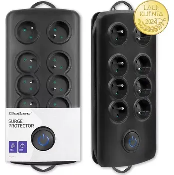 Přepěťová ochrana Qoltec 50161 Prodlužovací kabel Qoltec | 8 zásuvek | 2,5 m | Černý | Rychlé přepínání (Přepěťové ochrany Qoltec nabízejí spolehlivé a bezpečné použití doma, v kanceláři a kdekoli, kde potřebujete rozšířit možnosti přístupu k napájení.)