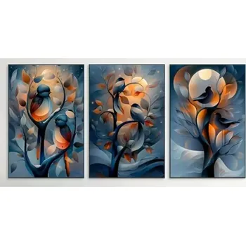 Diamantové malování Diamantové malování - Ptáčci a stromy (3x 30x40)