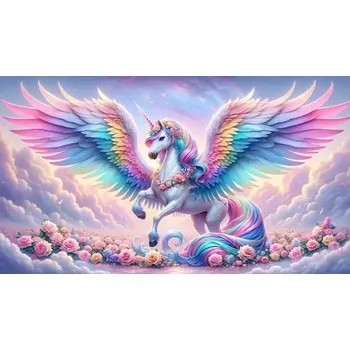 Diamantové malování Diamantové malování - Barevný jednorožec + třpytivé kamínky (40x60)