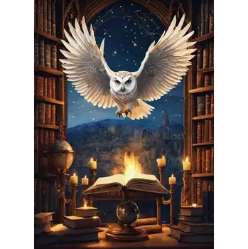 Diamantové malování Diamantové malování - Kouzelná sova a kniha + třpytivé kamínky (60x80)